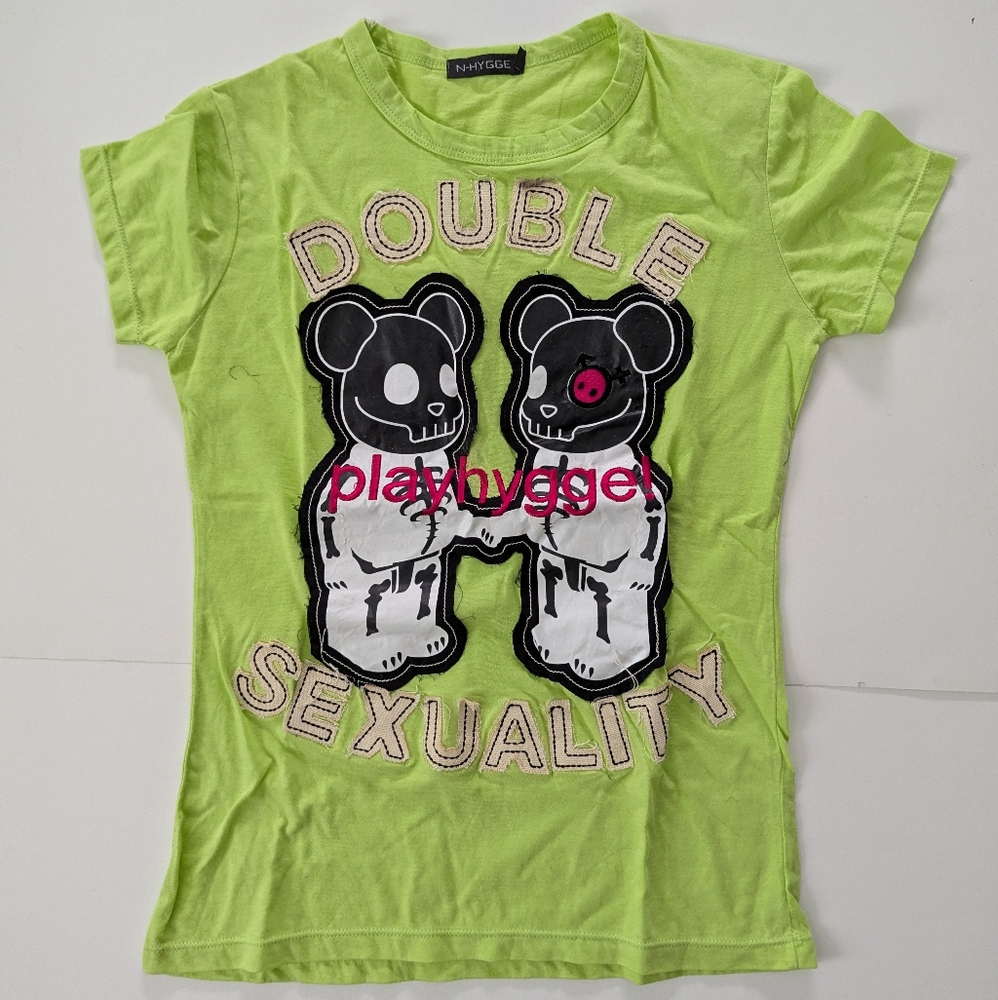 Trendy Lime Green Shirt with Bear Design
